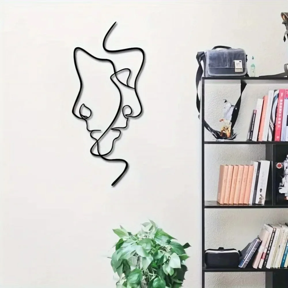 1pc Aluminum Abstract Face Wall Art - Modern Minimalist Metal Decal for Bedroom Decor