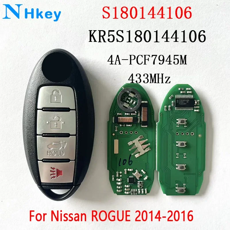 NHkey For Nissan Rogue 2014 2015 2016 433MHz Original 4A Chip Keyless Smart Remote Car Key Fob S180144106