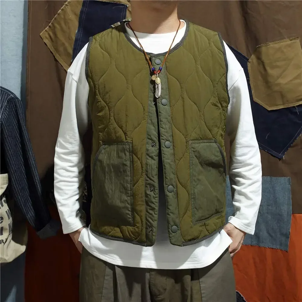 

Vintage Cotton Padded Vest Mens Sleeveless Quilted Jacket Thick Warm Casual Working Outerwear Men Autumn Winter