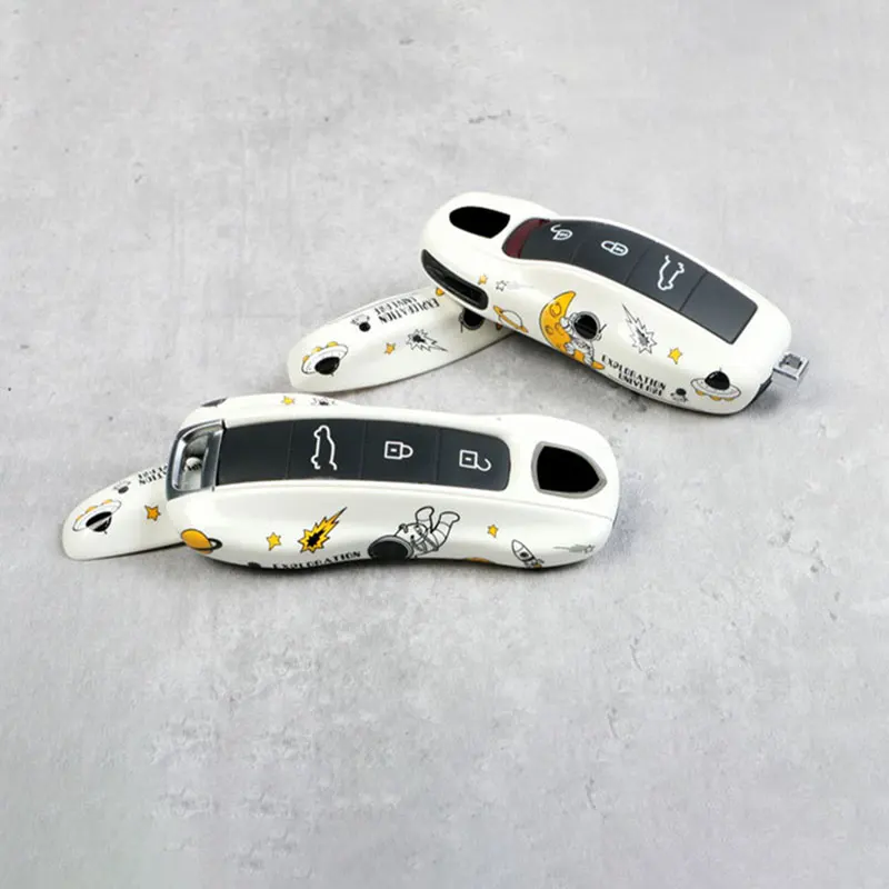 Painted Astronaut Car Key Case White Car Key Cover Holder Suitable for Porsche Macan Panamera 718 Cayenne 911 Taycan Key Parts