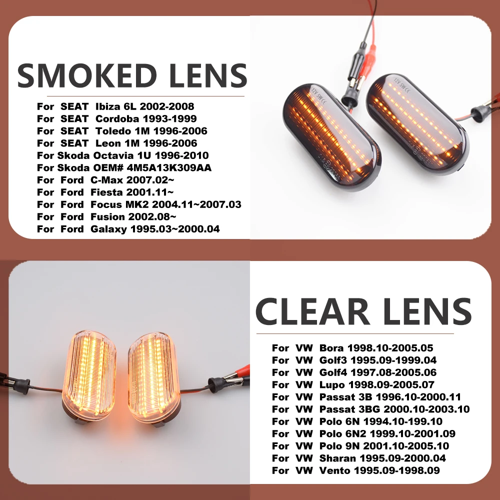 2pcs Euro Style Smoked Lens Amber LED Side Marker Lights For Volkswagen MK4 Golf Jetta Bora B5/B5.5 Passat or Beetle and GTI R32