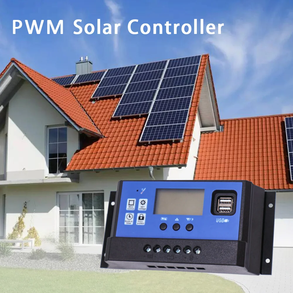 40A PWM Solar Mppt Controller Off Grid With LCD Display Regulator For Solar Panel Battery Charger 12 24V USB Port Home Appliance