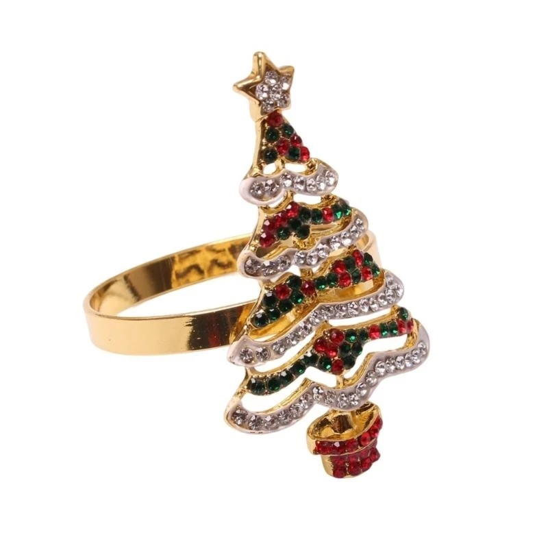 Christmas Tree Crystal Metal Napkin Rings Festives Dining Centerpieces Decors