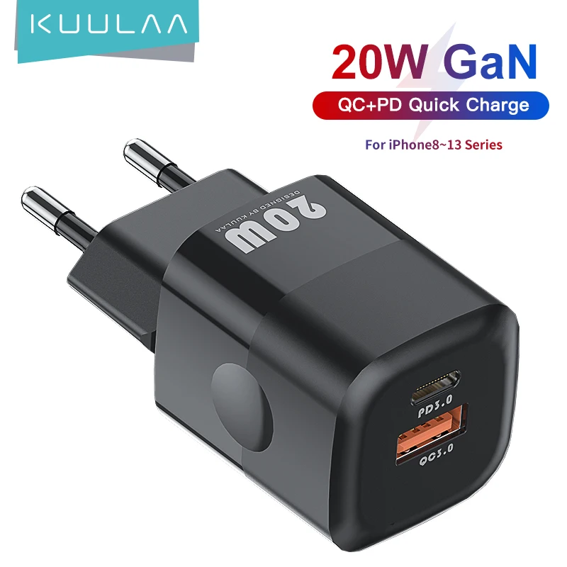 KUULAA Ładowarka USB C 20W GaN PD QC 3.0 Typ C Ładowarka USB Szybkie ładowanie do iPhone 14 13 12 11 Pro Max 7 8 Samsung iPad Air