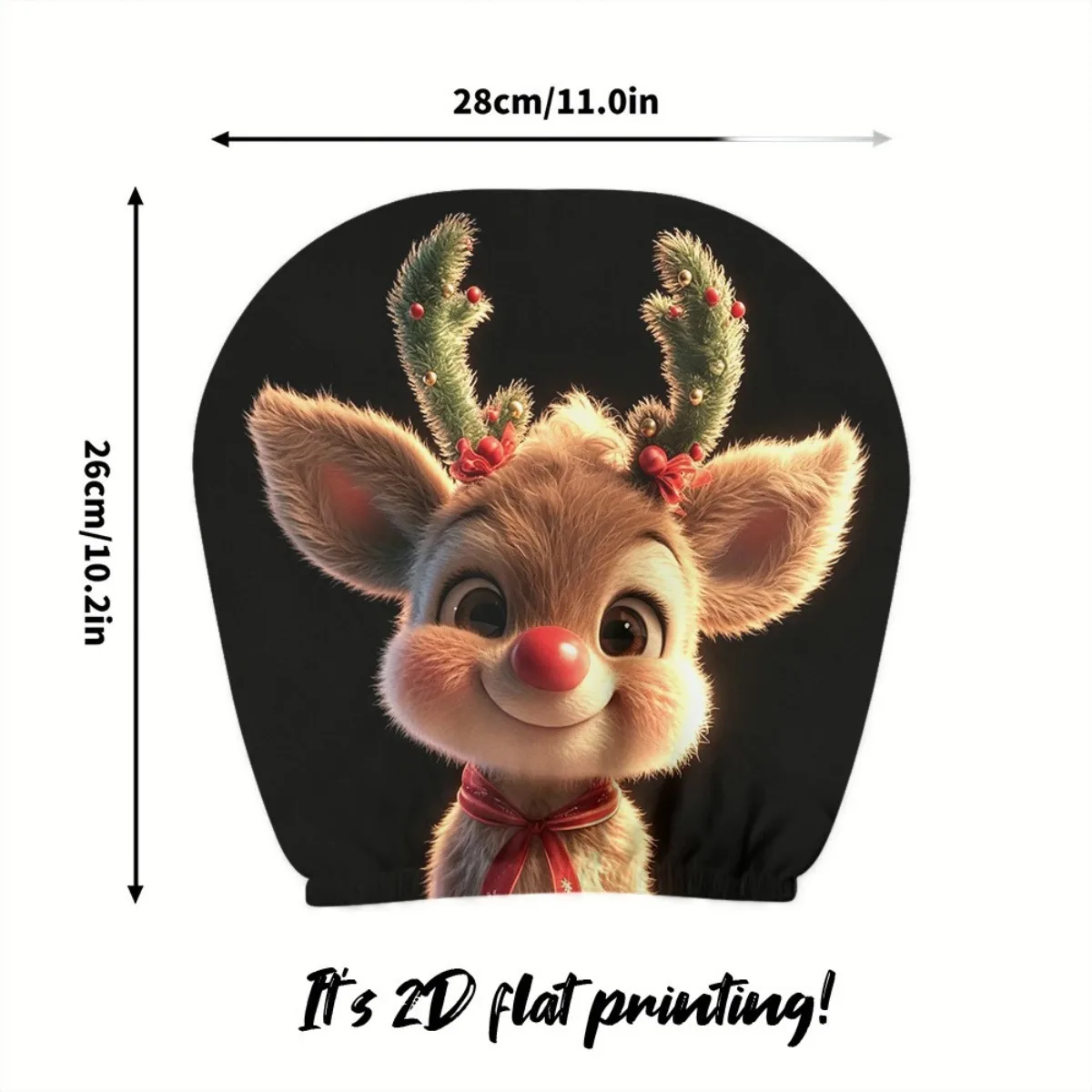 2pcs Set of Adorable Christmas Reindeer Print Car Headrest Covers, Full of Fun, 2D Flat, Modern Style, Easy to Install