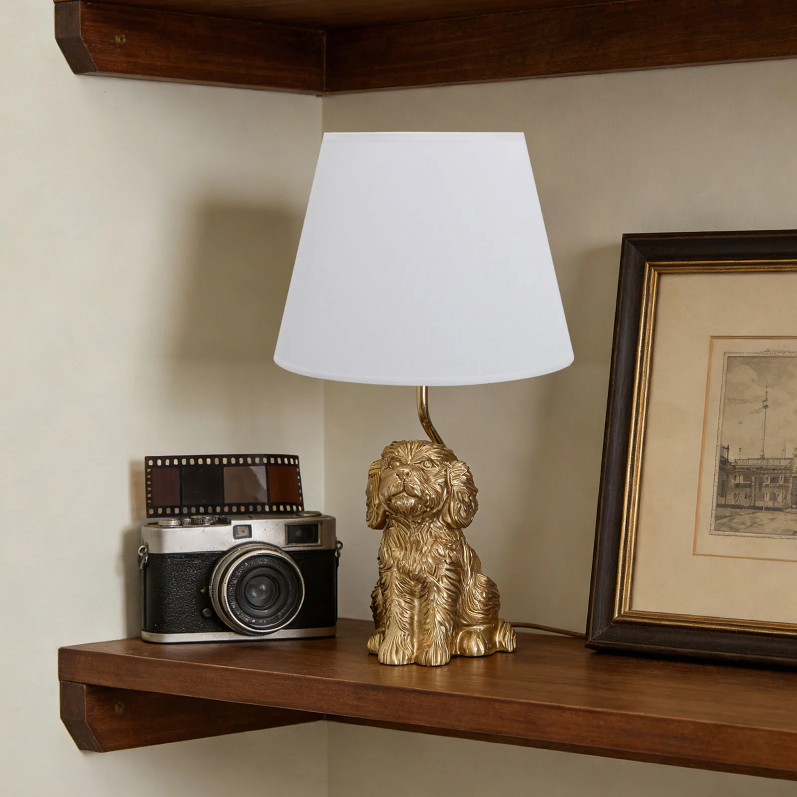 Animal Table Lamp White Linen Shade Cute Room Decor White Dog Table Lamp 17.7inch for Bedroom Living Room Nightstand Home Decor