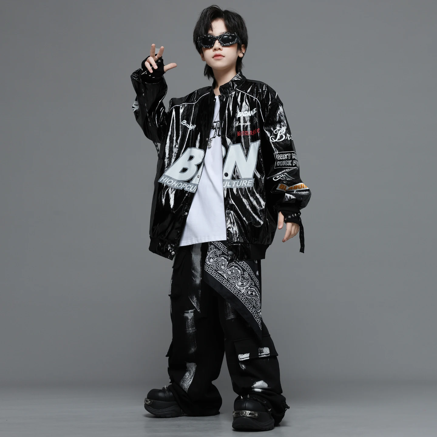 Yougth Danza moderna Abbigliamento Hip Hop Giacca oversize in ecopelle Top Pantaloni cargo casual per ragazza Costumi di danza jazz Vestiti