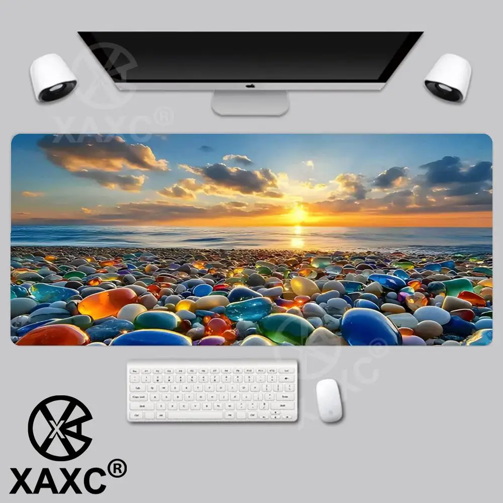 Ocean and pebbles landscape Design game XAXC Anti-Slip Rubber Base Extended Desk Mat for Gamer Office Computer Accessories