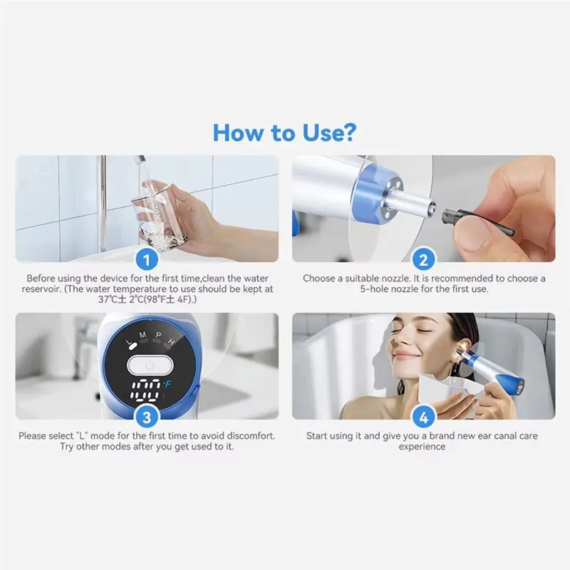 AA20-Ear Wax Removal Kit Electric Ear Wax Removal Tool With Water Temperature Sensor Ear Cleaner With Light Safe And Effective
