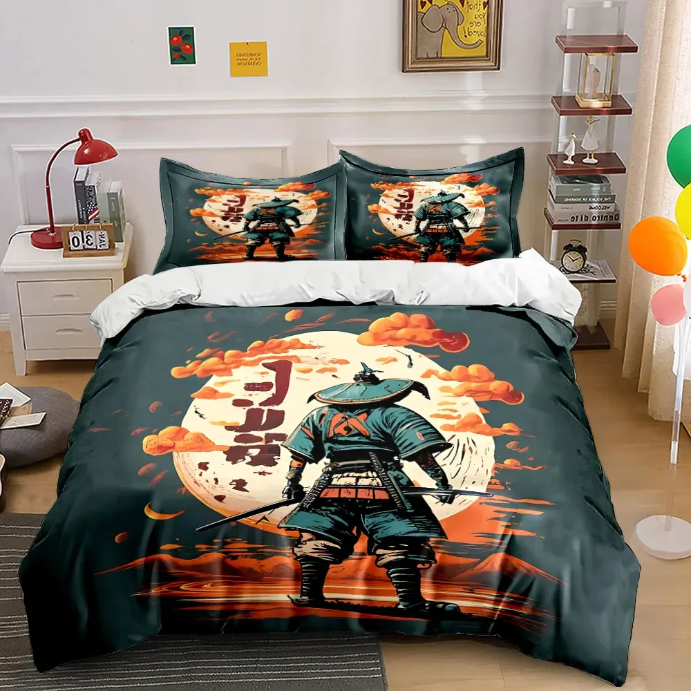 Samurai Art Decor Set Soft Comfortable Duvet Cover Bedding Set Included 1*Duvet Cover & 2*Pillowcases, gift