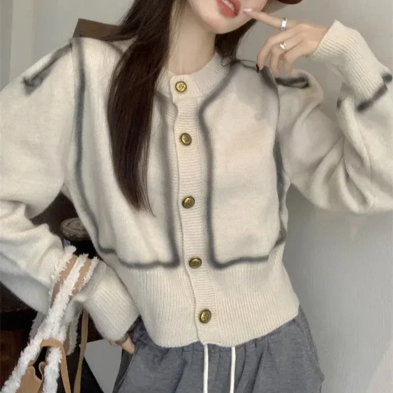 Knitted Sweater Woman Outerwear Round O Neck Jacket Long Sleeve Cardigan for Women 2024 Trend Crochet Top Casual Wear To Work