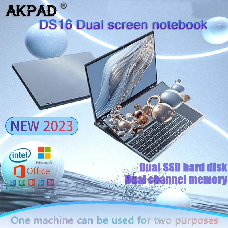 AKPAD 코어 I9 10885H 듀얼 스크린 노트북, 16 인치 (14 인치 터치 스크린) 게임용 노트북 컴퓨터, DDR4 윈도우 10 11 프로