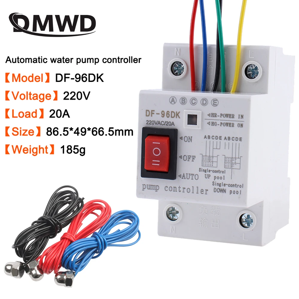 DF-96ED Automatic Water Level Controller Switch 20A 220V Water tank Liquid Level Detection Sensor Water Pump Controller 2m wires