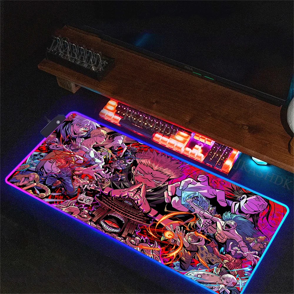 RGB Anime Mouse Pad Large Gojo Satoru Mouse Mat Gaming Accessories Keyboard Desk Mat Jujutsu Kaisen Led Backlight Mouse Pad Xxl