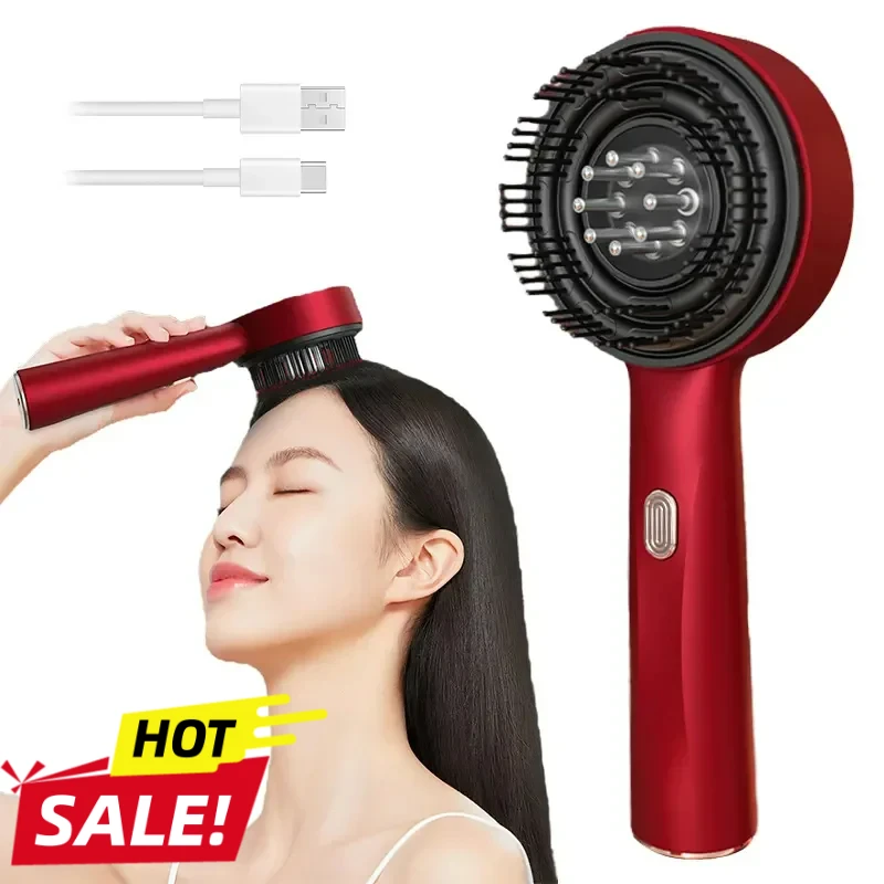 

Электрическая вибрационная массажная расческа, терапия красным светом, массажная щетка для роста волос, щетка для кожи головы, против выпадения волос, жидкое масло, аппликатор, уход за волосами