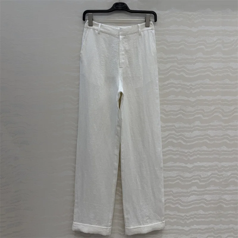 

women's pants New high waisted slim fit straight leg pants for the summer of 2026 100% linen suit pants casual pants trousers