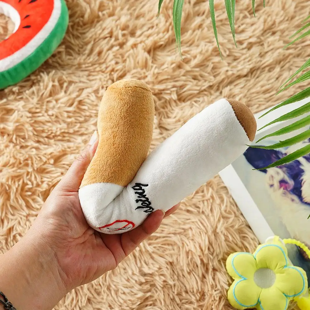 Pet Funny Toys Cigar Big Smoke Plush Sound Squeak Fake Cigarettes Toys Dog Chew Molar Interactive Game Bite Resistant Pet Toy