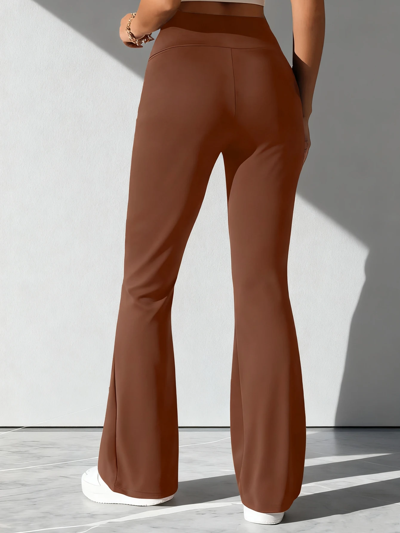 Women's Brown Spring 2026 High Waisted  Abdominal Control Comfortable Soft Wide Feet Slimming Casual Daily Trendy Women Bottoms