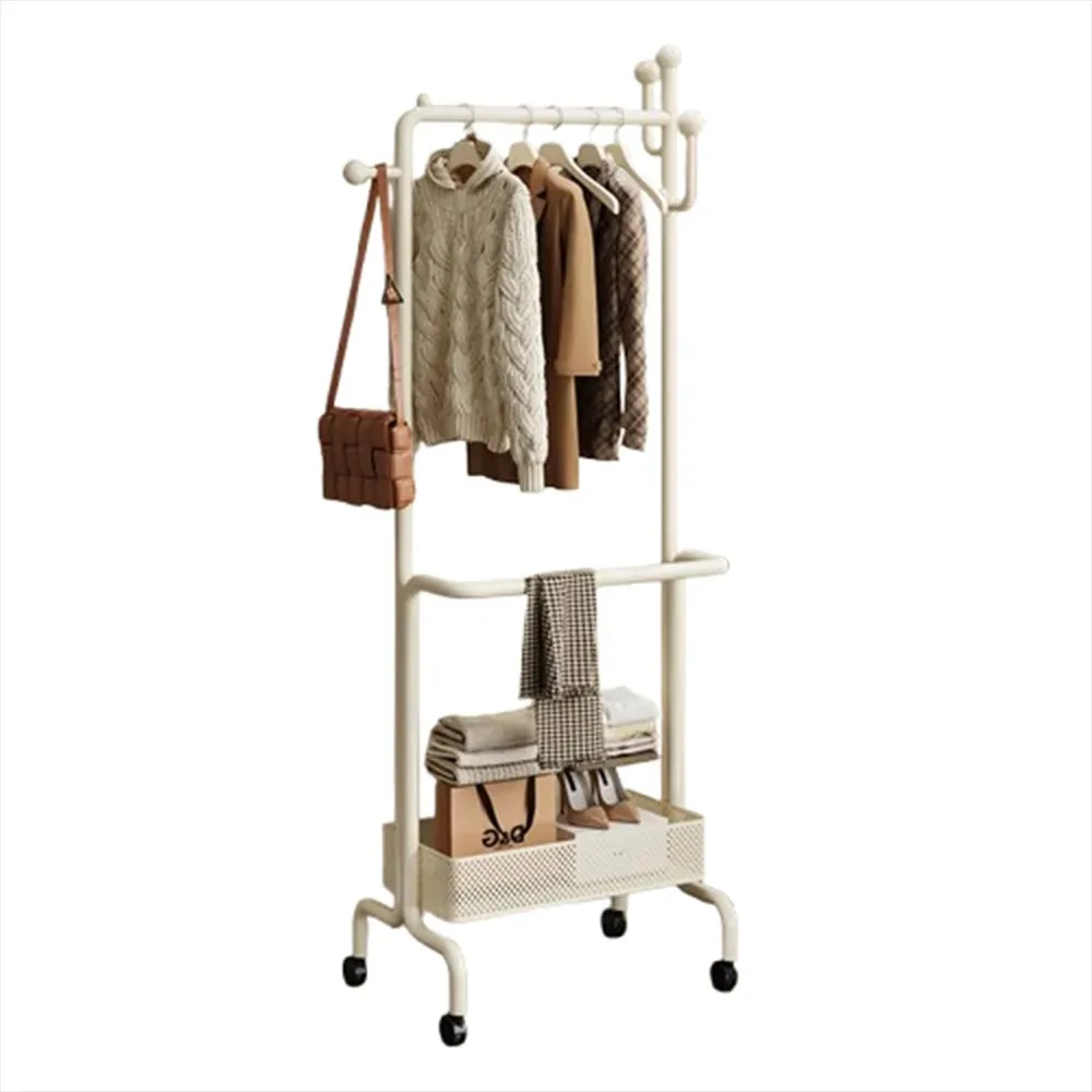 wi-Stylish White Basket Bedroom Clothes Rack On Wheels Space Saving Garment Drying Rack Modern Arara De Roupa Perfect Accessory-