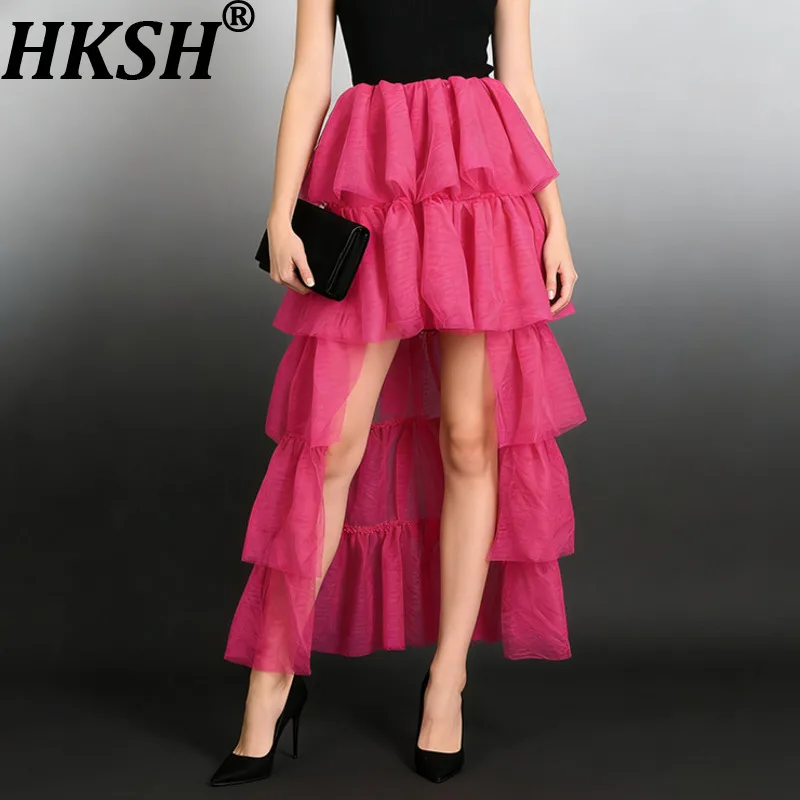 HKSH Women Sweet Skirt Irregular Multi-layer Ruffled Solid Color Elegant Fashion Trendy Versatile Long Skirts New Summer HK20365