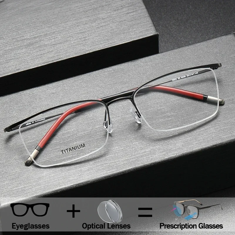 Chashma Men Pure Titanium Eyewear Semi Rim Prescription Glasses Wide Flexible Optical Progressive Lenses Reading Glasses