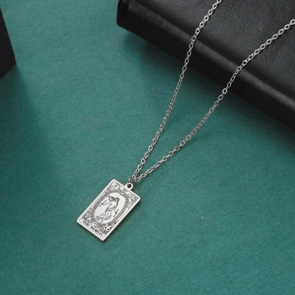 Stainless Steel Classic Tarot Cards Pendant Necklace Major Arcana Tarot Cigano Divination Necklace Star/Moon/Death Sign Jewelry