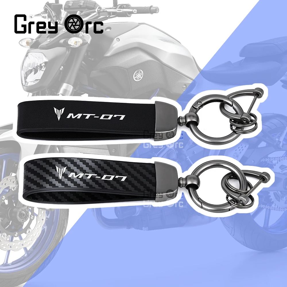 For Yamaha MT-07 MT07 MT 07 Accessories Black/Carbon Texture Motorcycle High Quality Leather Keychain Keyring