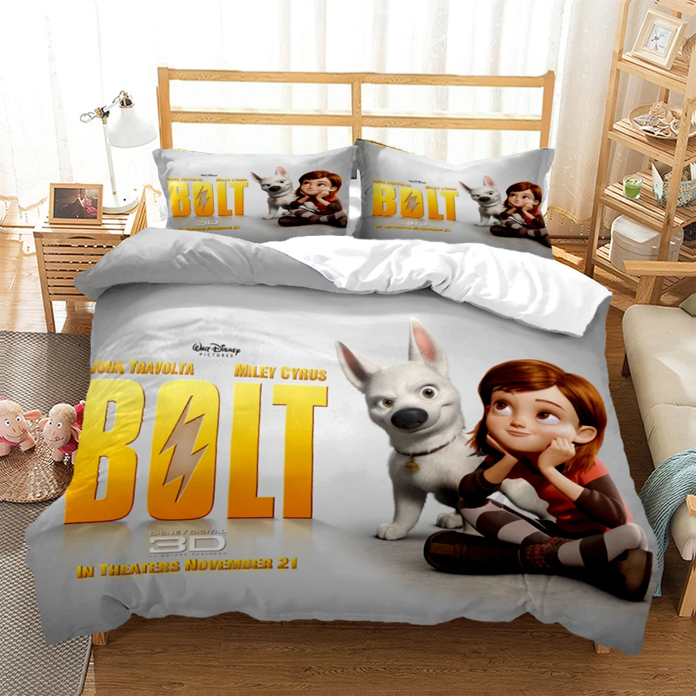 Disney Bolt Cartoon Anime Print Three Piece Bedding Set Cover Set With Pillowcase Children or Adults King Queen Full Twin Size