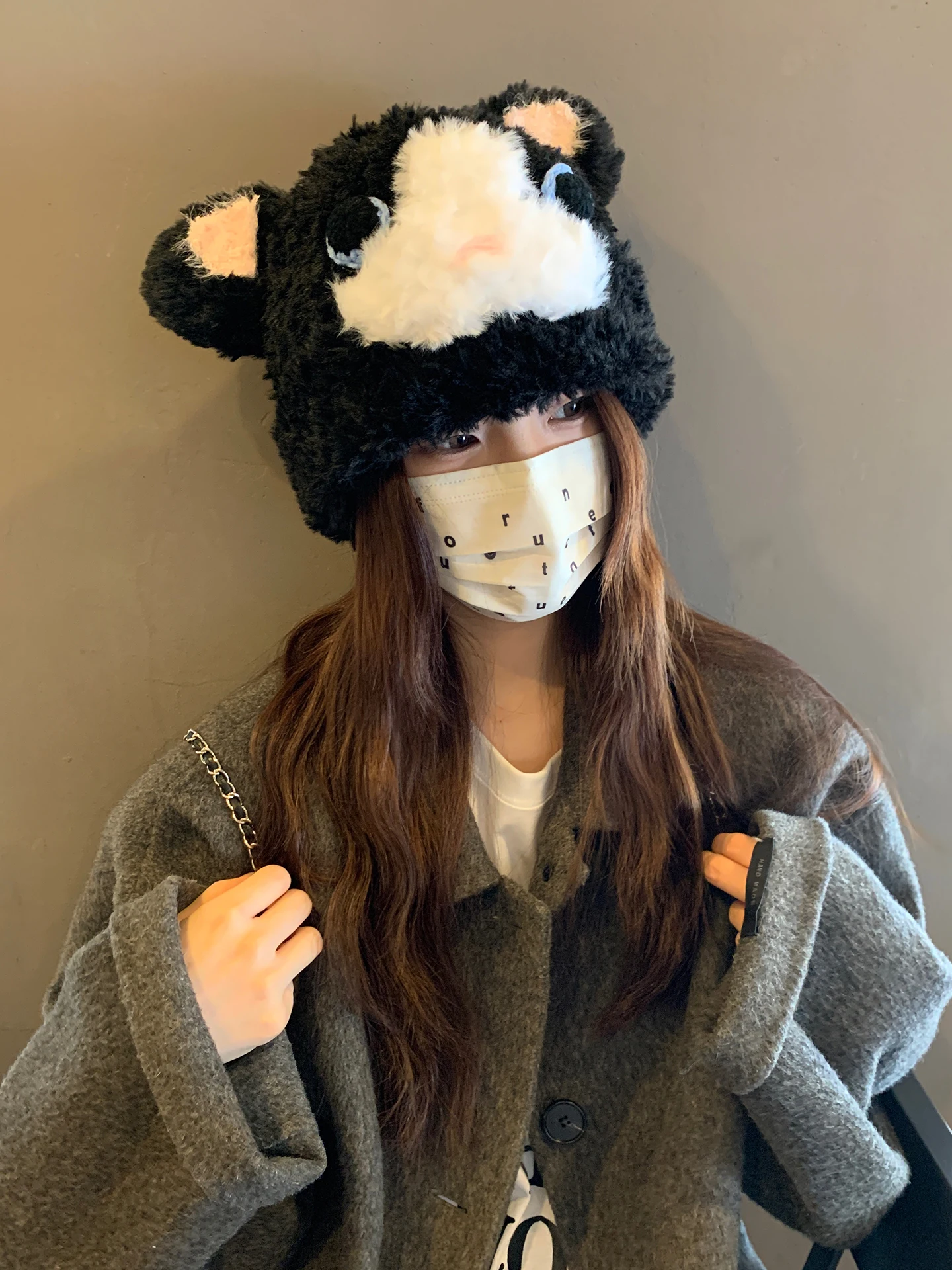 New Cute Cat Plush Knitted Hat For Women Autumn And Winter Thickened Warm Ear Protection Lei Feng Hat
