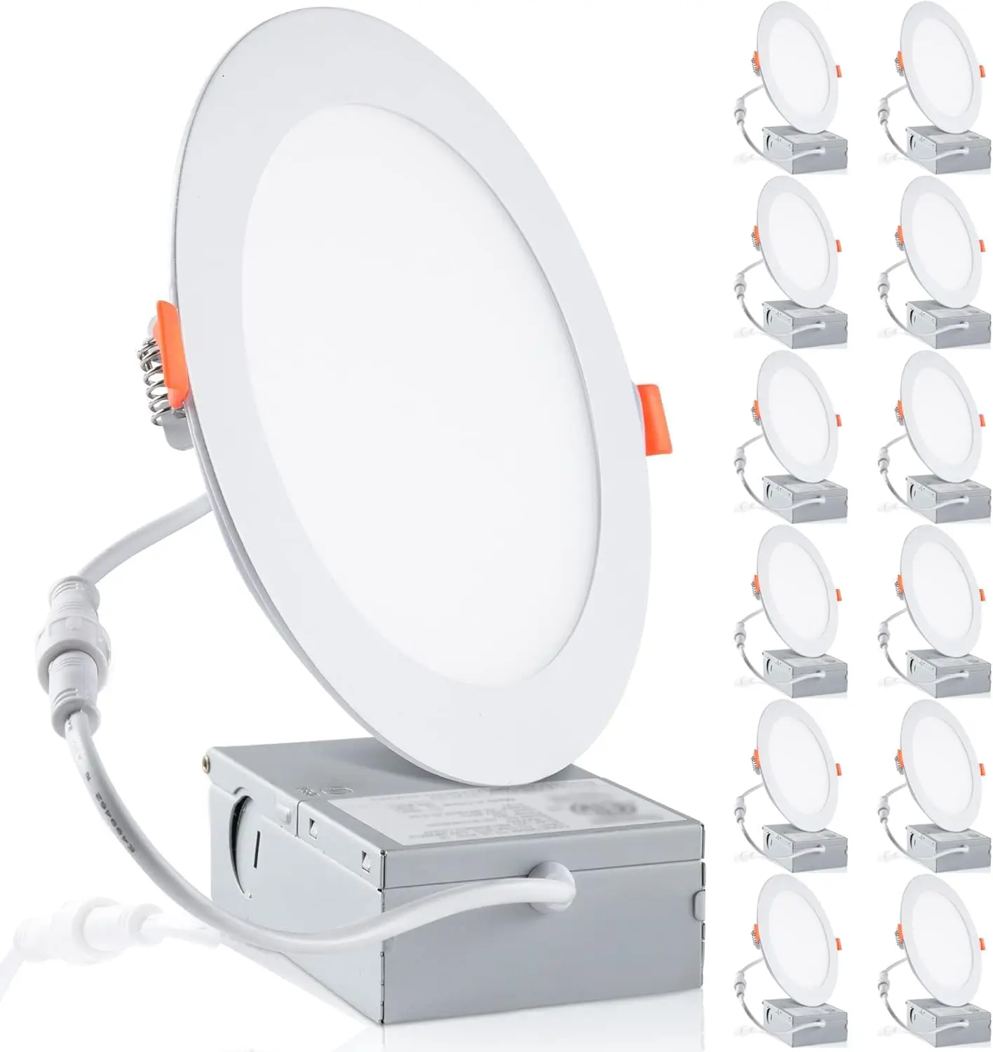 

12-Pack 6' LED Recessed Lights 6500K Daylight, Ultra-Thin Canless Downlights with Junction Box, 12W 1050LM Ceiling Lights for