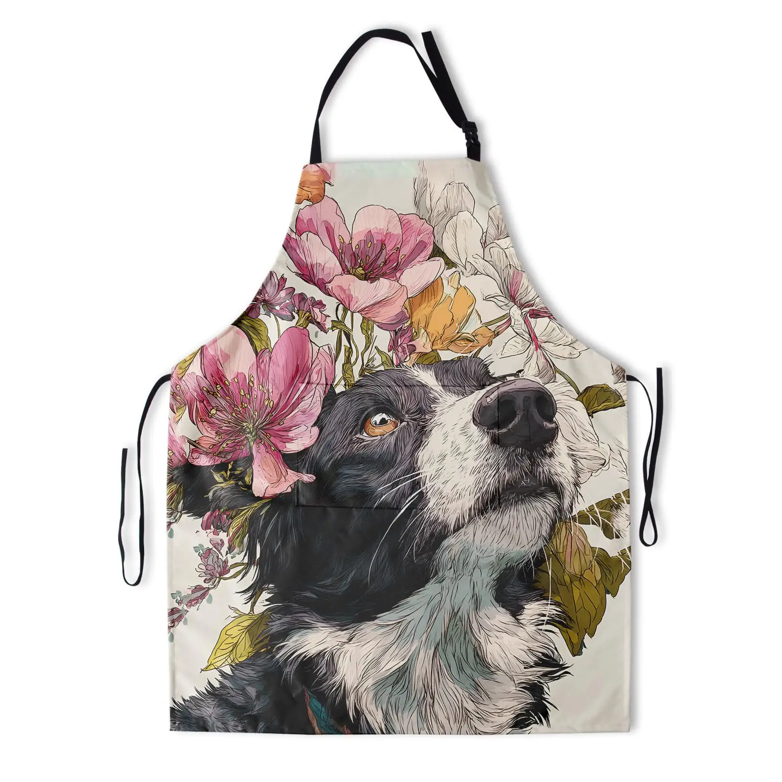 

Shepherd Dog Art Apron Floral Puppy Kitchen Apron Animal Chef Apron
