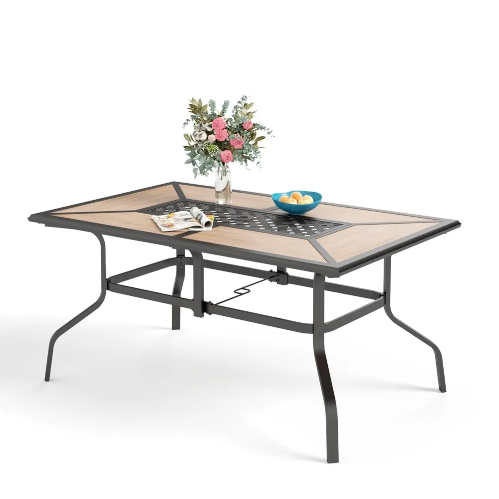 

Rectangular Outdoor Dining Table with 1.6"-2" Adjustable Umbrella Hole, 6 Person Patio Table, Customized