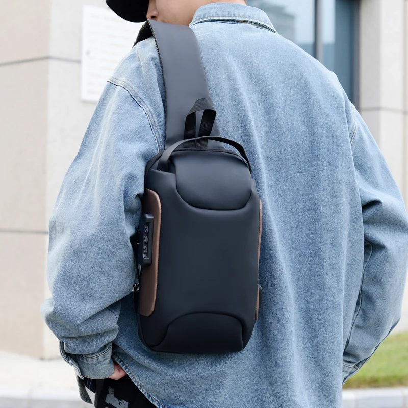 

Men's Waist Packs Chest Bag Lightweight Usb Charger Port Waterproof Small Fanny Bag Anti-theft Password Lock Men's Shoulder Bag