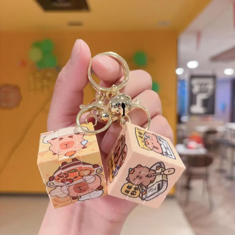 Kawali PVC Dolls Pendant Couple Bag Cartoon Capybara Keychain Hanging Ornament Gift Rubik's Cube Keychain Toys Capybara Pendant