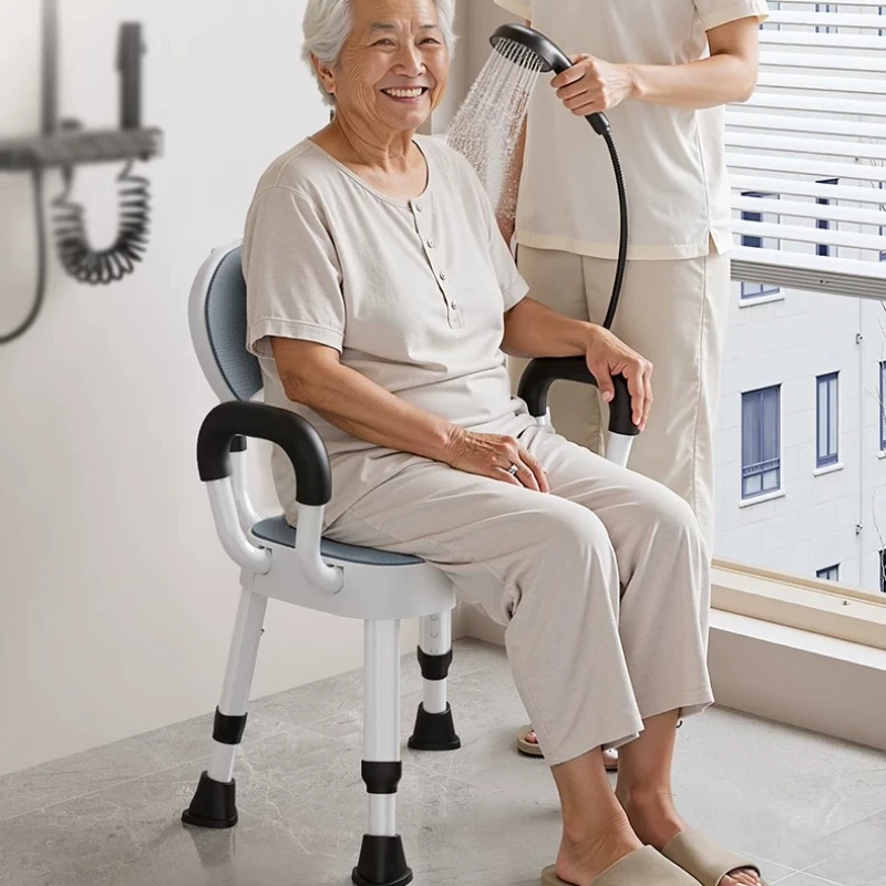 Aluminum Alloy Elderly Shower Chairs Japanese 3D Grooved Bath Stool Adjustable Height Bath Bench Non-Slip Disability shower Seat