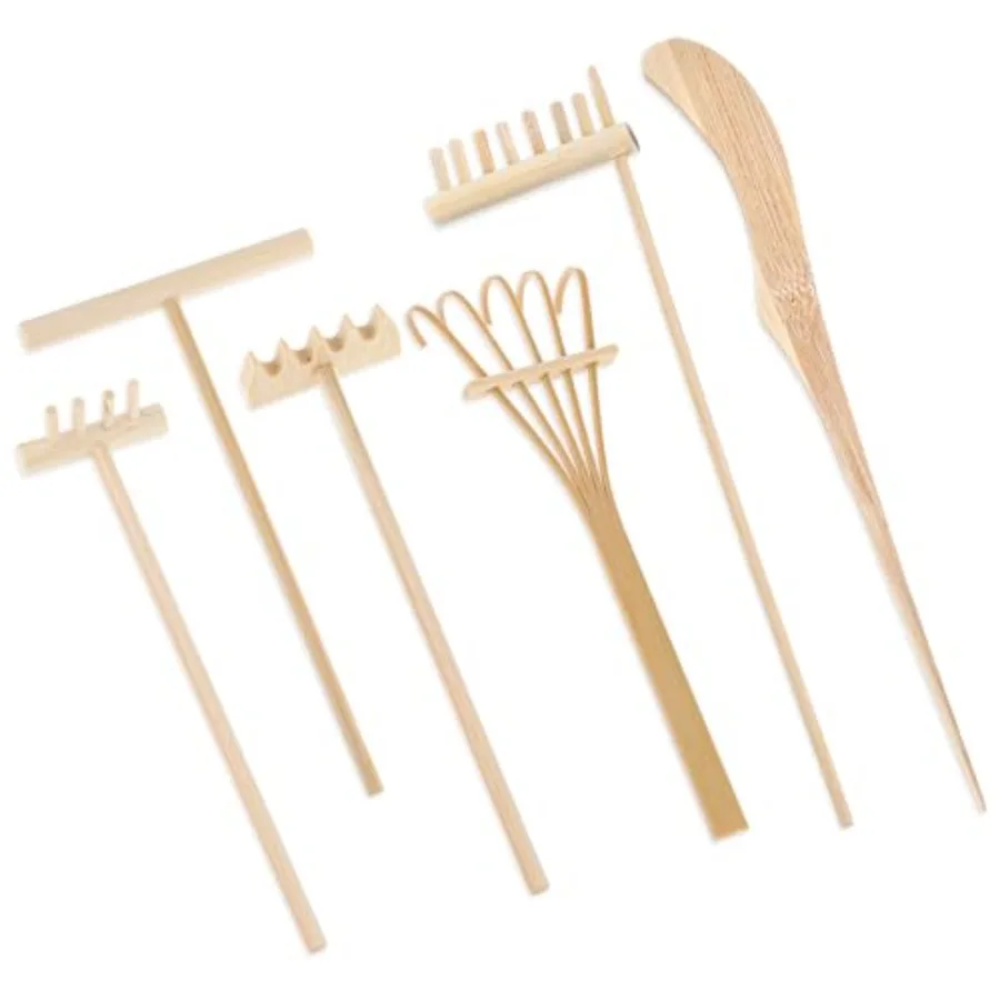 

6 Piece Mini Zen Garden Rake Tools Miniature Tabletop Rock Sand Zen Garden Accessories Zen Sand Garden Rake Set Small Rakes for