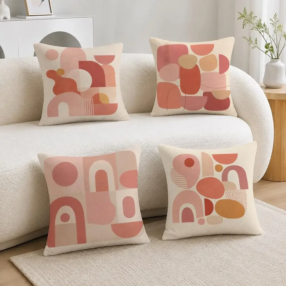 Pattern Pink Red Morandi Geometric Abstract Cushion Cover Soft Plus Fluffy Throw Pillow Cases for Sofa Bedroom Home Decor
