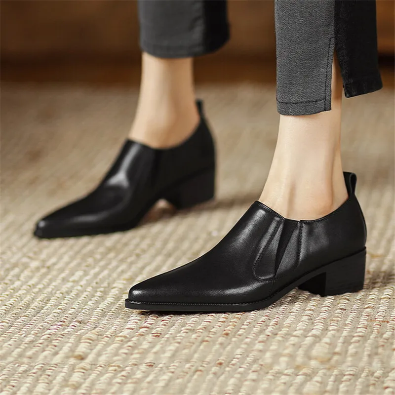 New Vintage Women Shoes Spring/Autumn Shoes for Woman Genuine Leather Women Pumps Pointed Toe Loafers Casual Shoes Zapatos Mujer