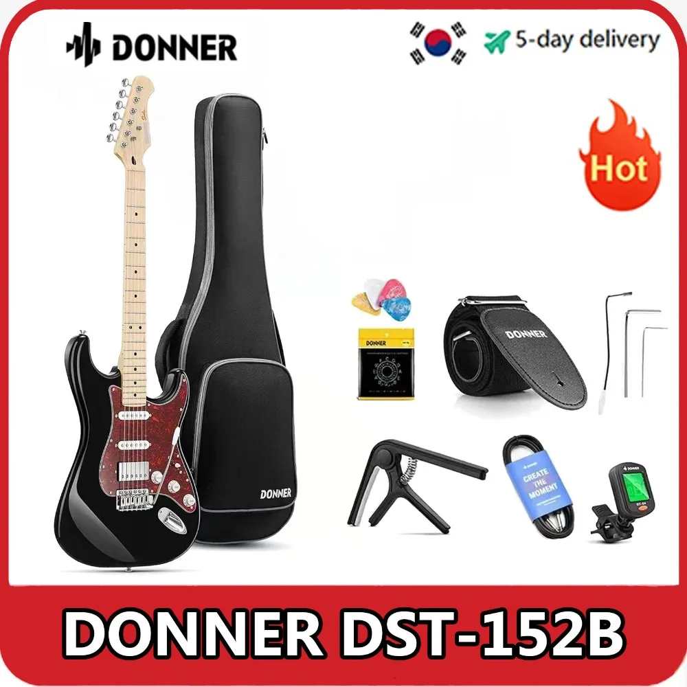 

Donner, DST-152B 39" Electric Guitar Kit HSS Pickup Coil Split with Amp, Bag, Accessories, Black Solid Body Guitarra Electrica