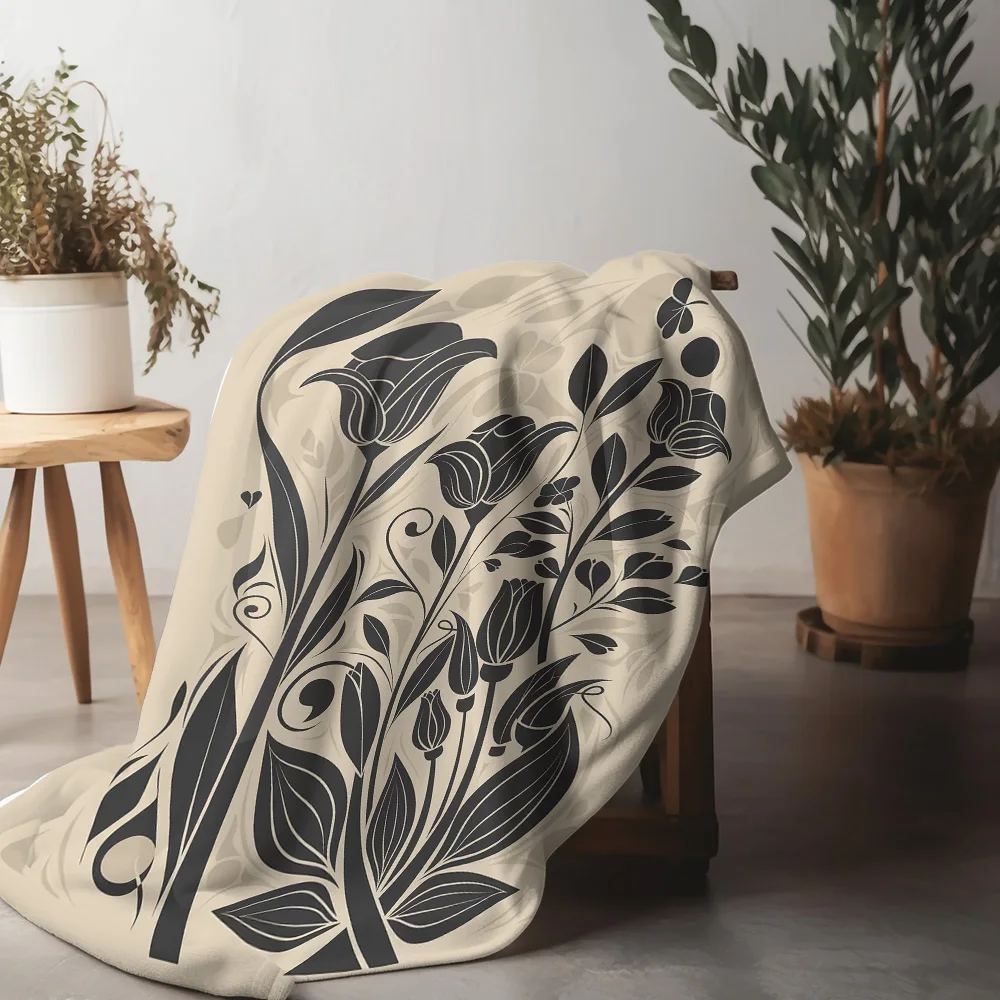أسود الأزهار نمط الصوف بطانية لينة الدافئة رمي أريكة غرفة نوم الديكور هدية بطانية الزخرفية