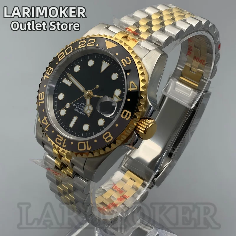 LARIMOKER 40mm NH34 GMT Automatic Men’s Watch Two Tone Stainless Steel Jubilee Bracelet Sapphire Crystal 100M Waterproof