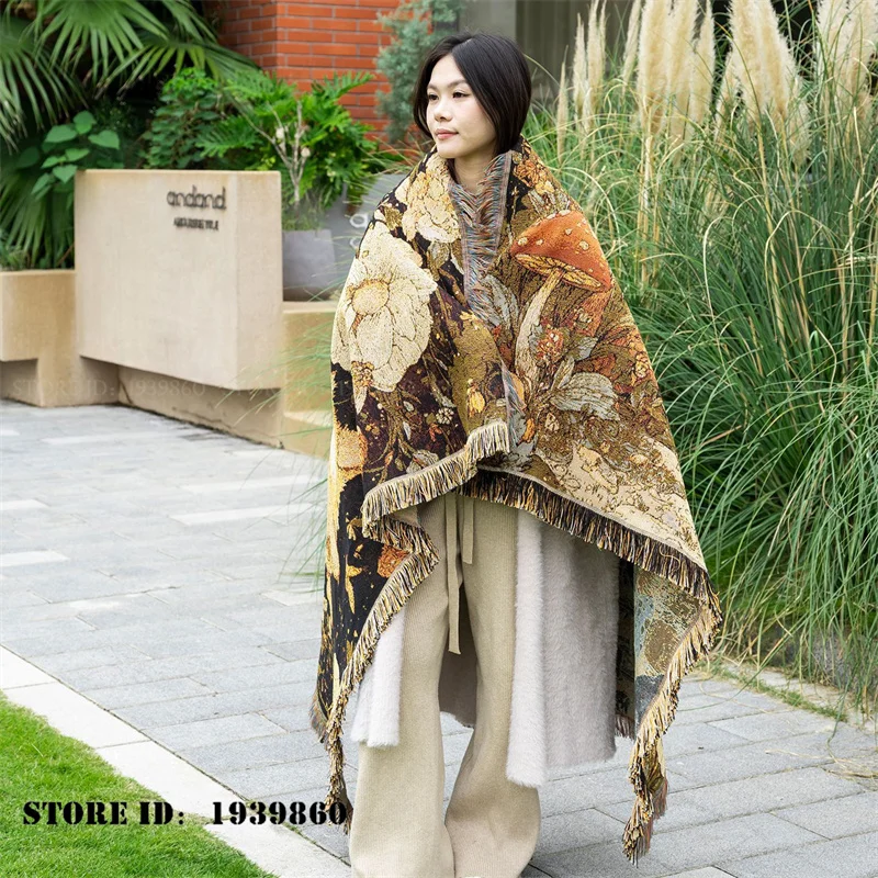 Cat Poncho Scarf Wrap Home Decoration Multi Functional Blanket Retro Throw Blankets Cartoon Animal Camping Picnic Mat Tapestry