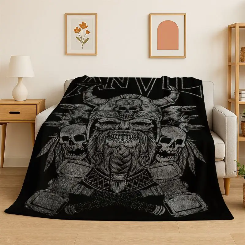 Viking Totem Nordic Rune Valhalla Vegvisir Odin Flannel Blanket Soft Throw Blanket for Bedroom Living Room Bed Travel Picnic Nap