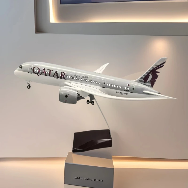 

Scale Model Airplane1:150 Qatar Airlines B787 Plane Model Toy Resin 47CM with LED Light(Touch or Sound Control) Airplane Kids