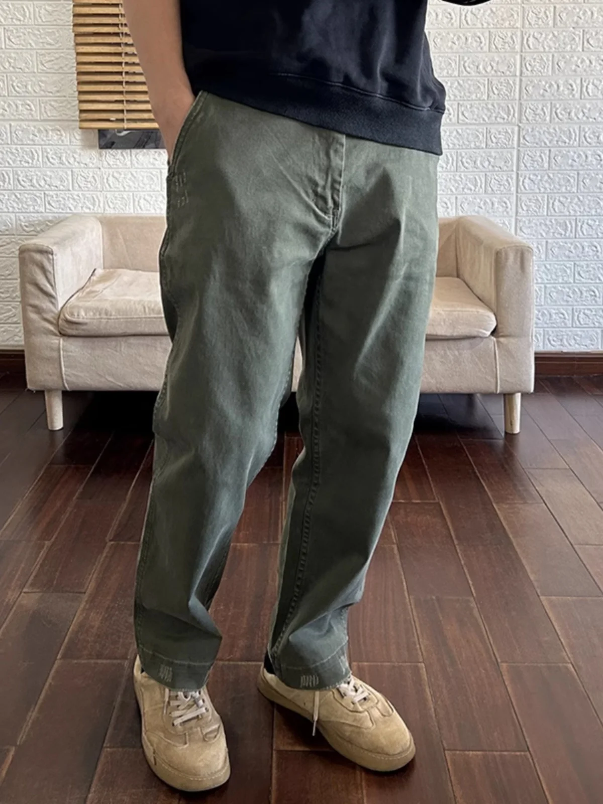 

Men's Slim Fit Straight Leg Casual Pants American Sle Vintage Workwear Spring Autumn High Waist Long Trousers ket Detail