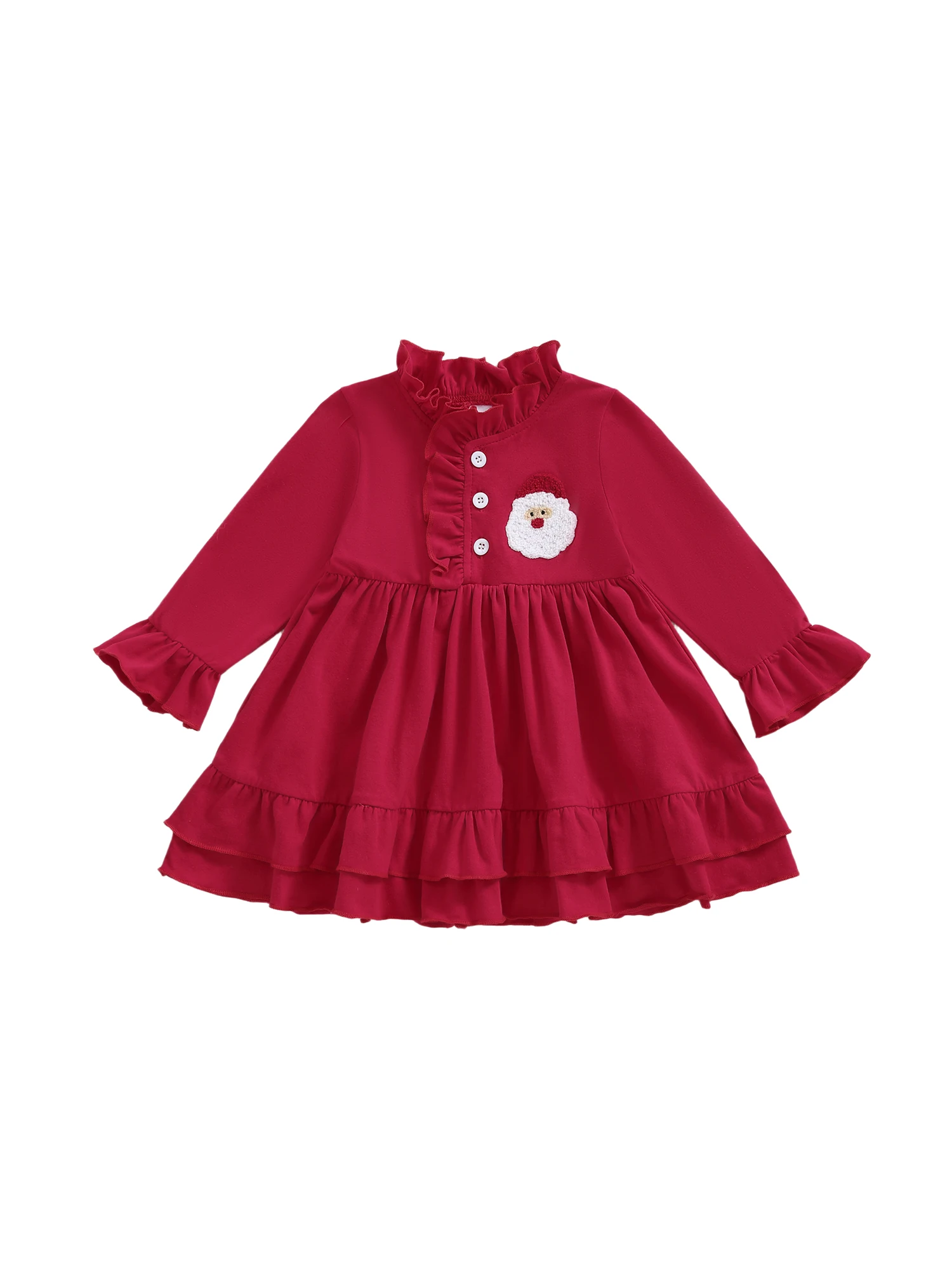 Conjunto de pijama de Natal para bebês meninas com botão de manga comprida e vestido de noite bordado de rena
