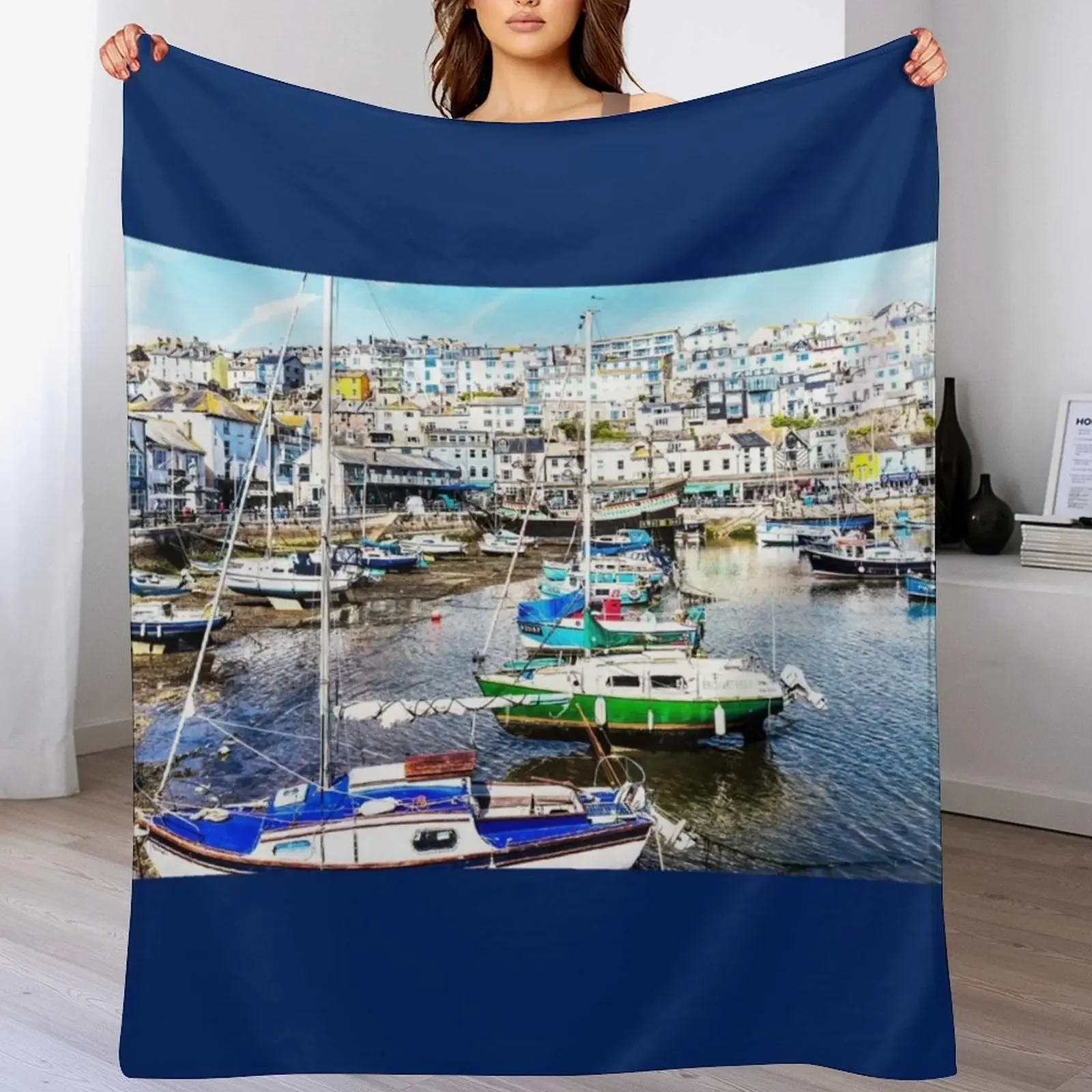 

Brixham Harbour, Devon Throw Blanket Soft Plush Blanket as Housewarming Gift
