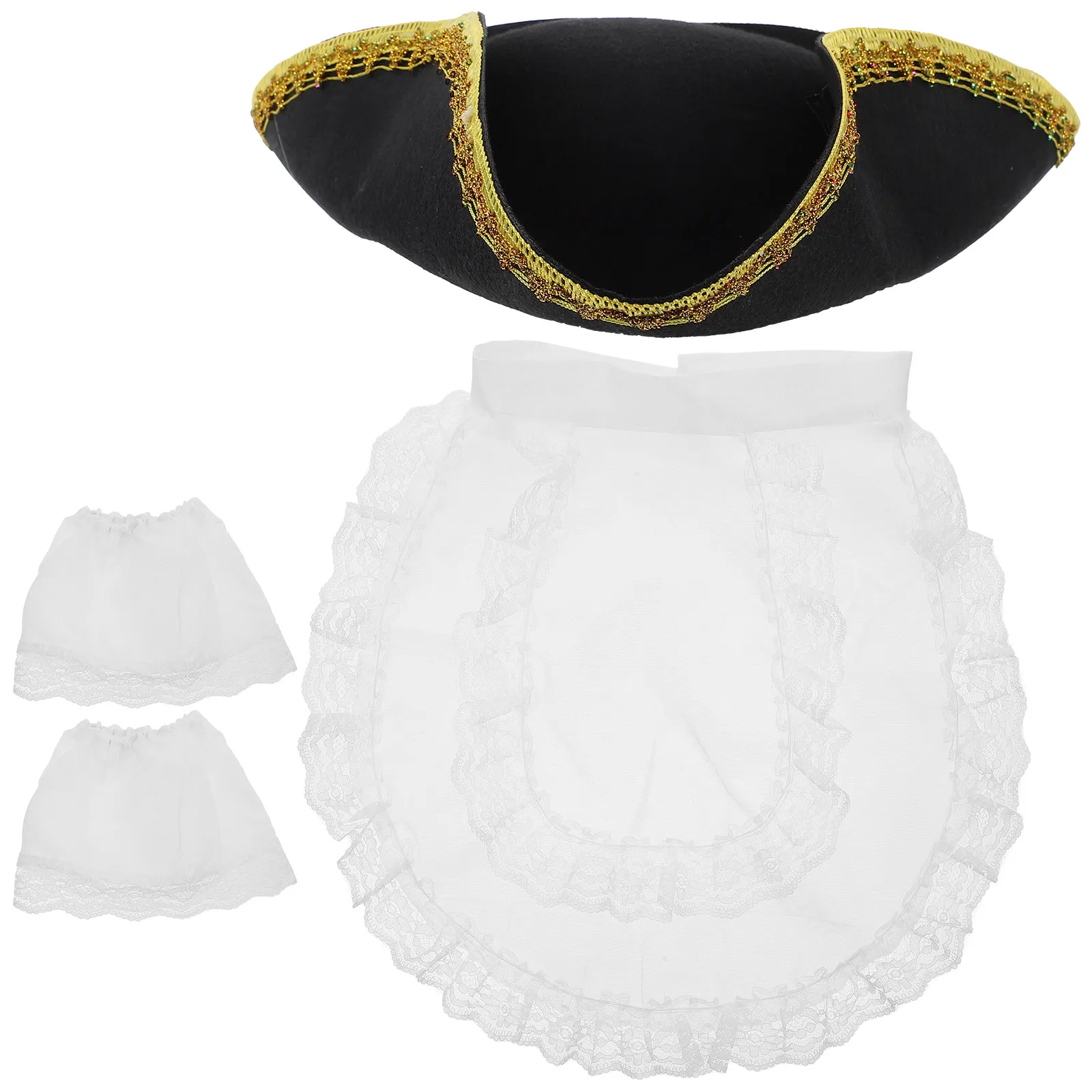 Ensemble de 1 bib de fête, manches et chapeau de pirate, casquette tricorne, accessoire de costume pour Halloween, carnaval, cosplay pour hommes et femmes