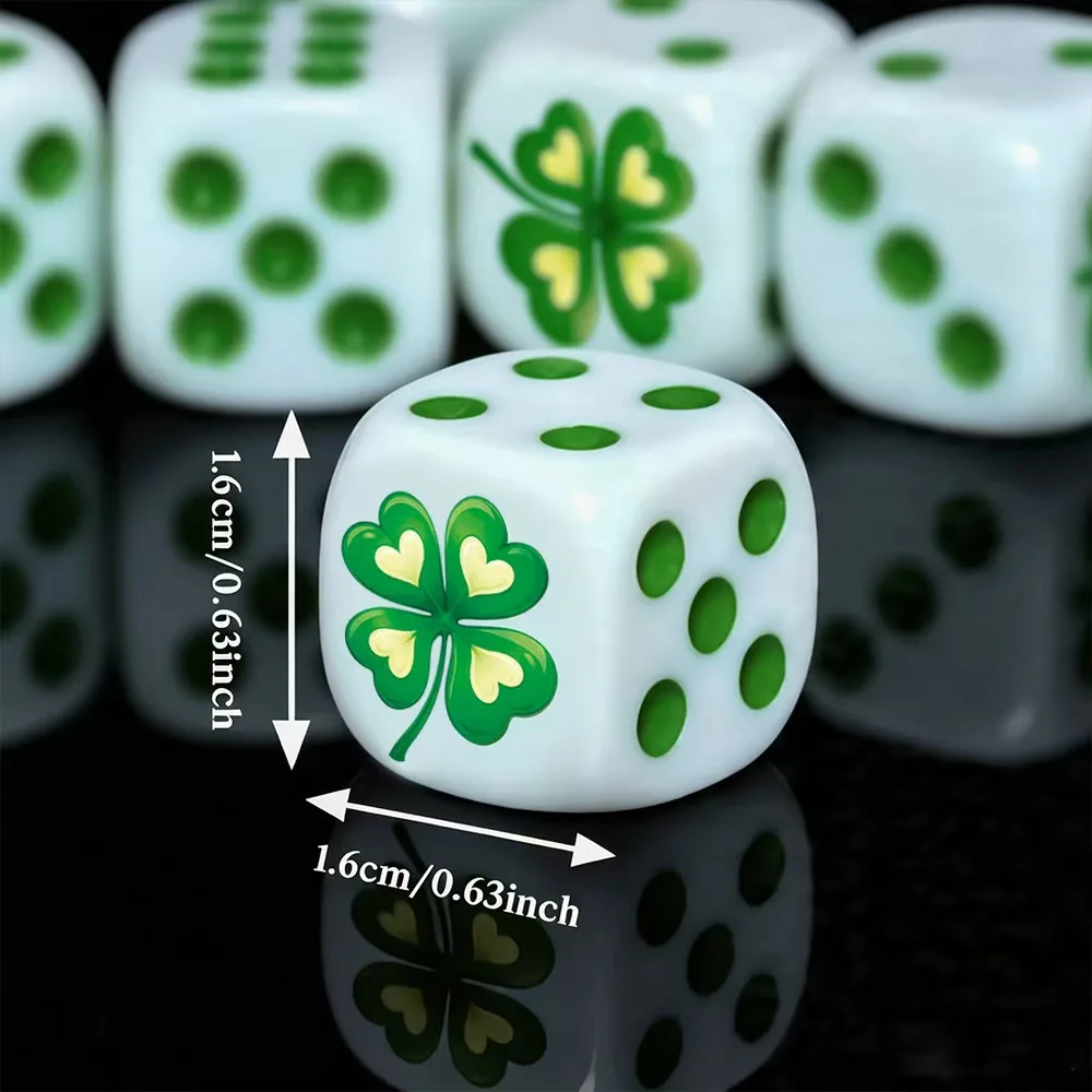 6Pcs Lucky Four Leaf Clover D6 Dice Set for Board Games DND Role Playing Family Game Night MTG Dice Collectors Gamers