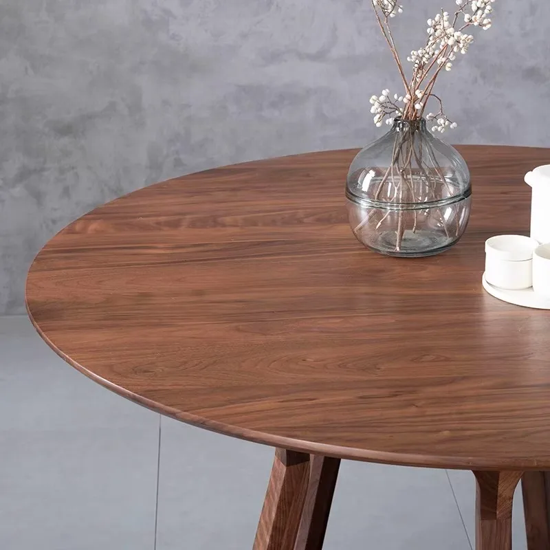 Black walnut round all solid wood dining round table household turntable chair combination large round table